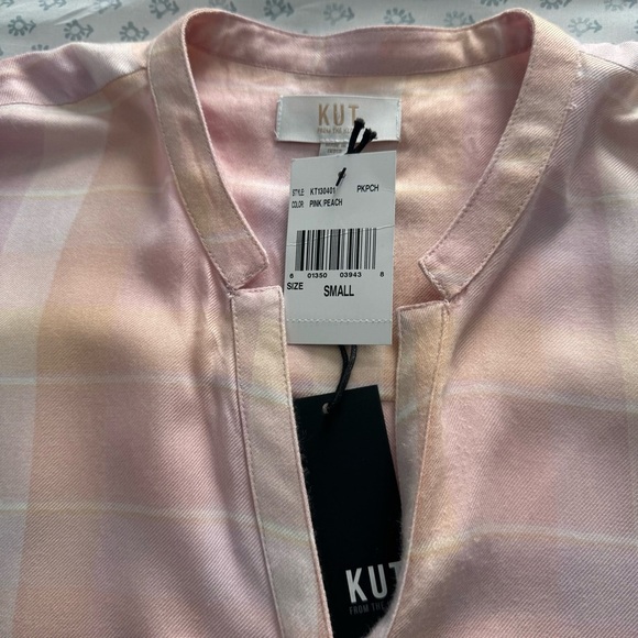 NWT KUT from the Kloth Pink Plaid Button-Up Blouse - Picture 3 of 7